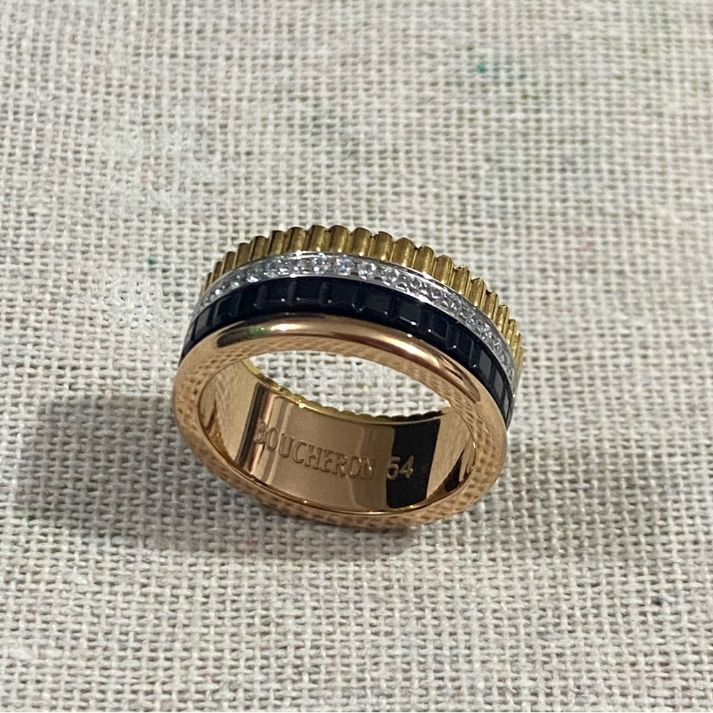 Boucheron Gold-Tone Multi-Texture Ring with Black Inlay - Picture 3 of 5